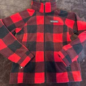 Kids Columbia Benton Springs Printed Full Zip Fleece Jacket Buffalo Plaid Red Bl